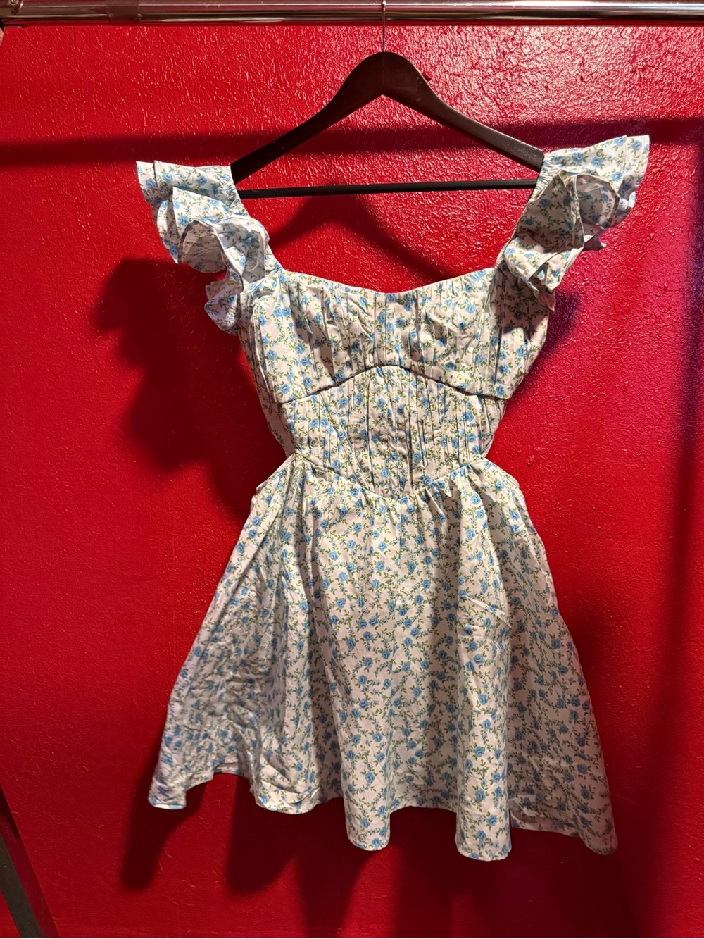 97. NWT Blue Floral Ruffle Mini Dress
